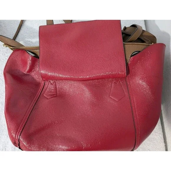 Tory Burch Perry Leather Satchel Bag Brown Moose w/ Red Interior - Picture 8 of 13